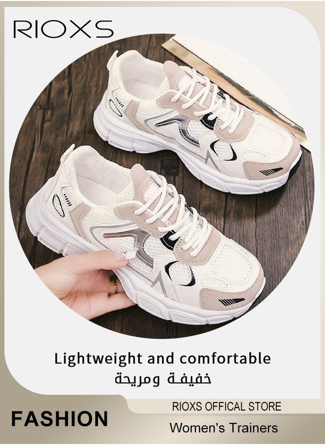 Women's Athletic Shoes, Fashionable Lightweight Sports Shoes, Casual Sneakers with Breathable Upper, Non-Slip Sole Sneaker, Comfort Outdoor Fitness Shoes for Running Jogging Walking And Daily Wear, Lace-up Platform Sneaker