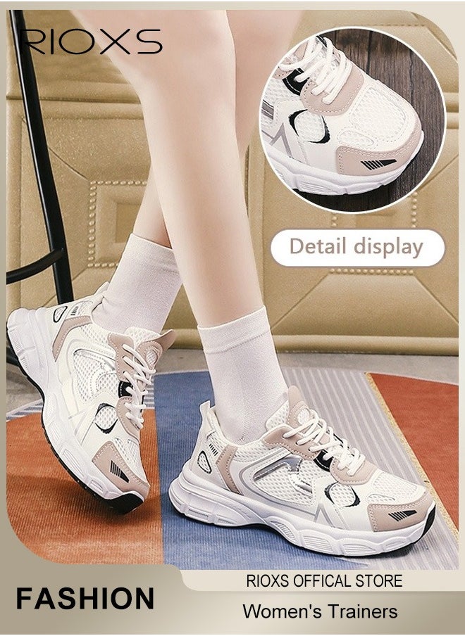 Women's Athletic Shoes, Fashionable Lightweight Sports Shoes, Casual Sneakers with Breathable Upper, Non-Slip Sole Sneaker, Comfort Outdoor Fitness Shoes for Running Jogging Walking And Daily Wear, Lace-up Platform Sneaker