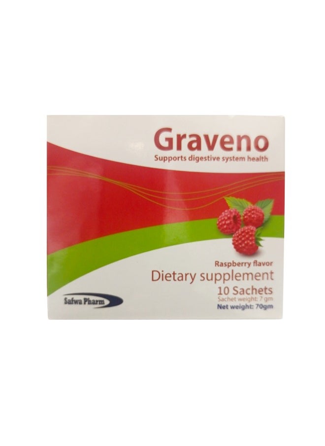 Graveno Supports Digestive System Health - Raspberry Flavor Dietary Supplement (10 Sachets)