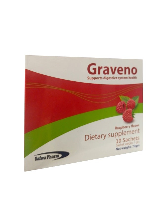 Graveno Supports Digestive System Health - Raspberry Flavor Dietary Supplement (10 Sachets)