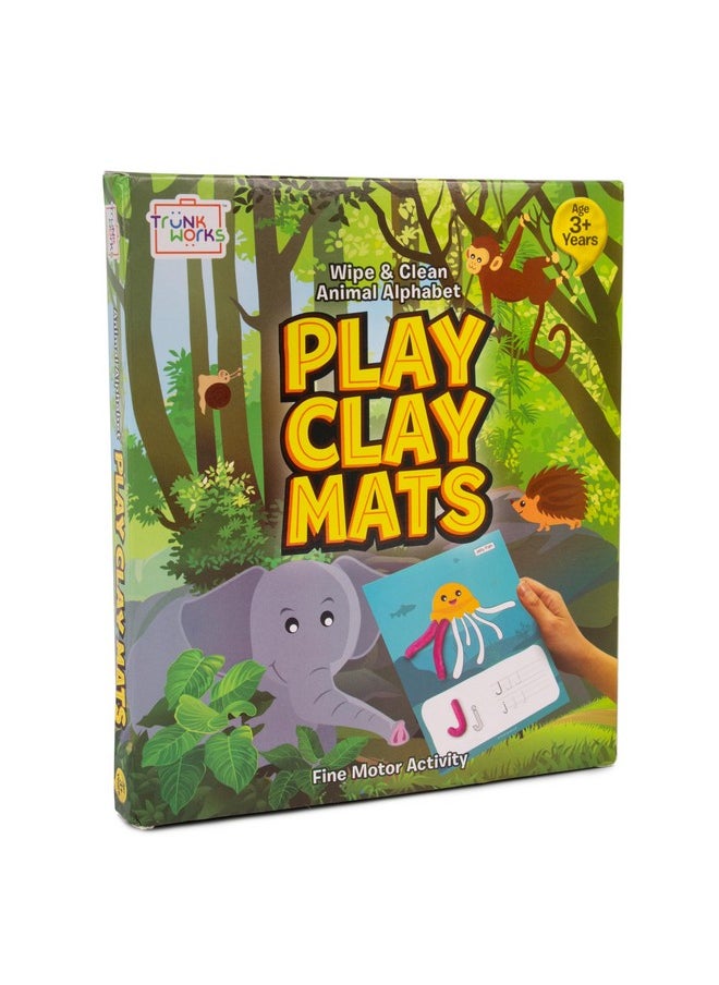 Animal Alphabet Playclay Mats For Kids By Trunkworks | 13 Play Mats For Clay Or Playdoh Or Dough Or Dry Erase Markers For Ages 3+| Develops Motor Skills, Lettering Practice | Wipe & Clean