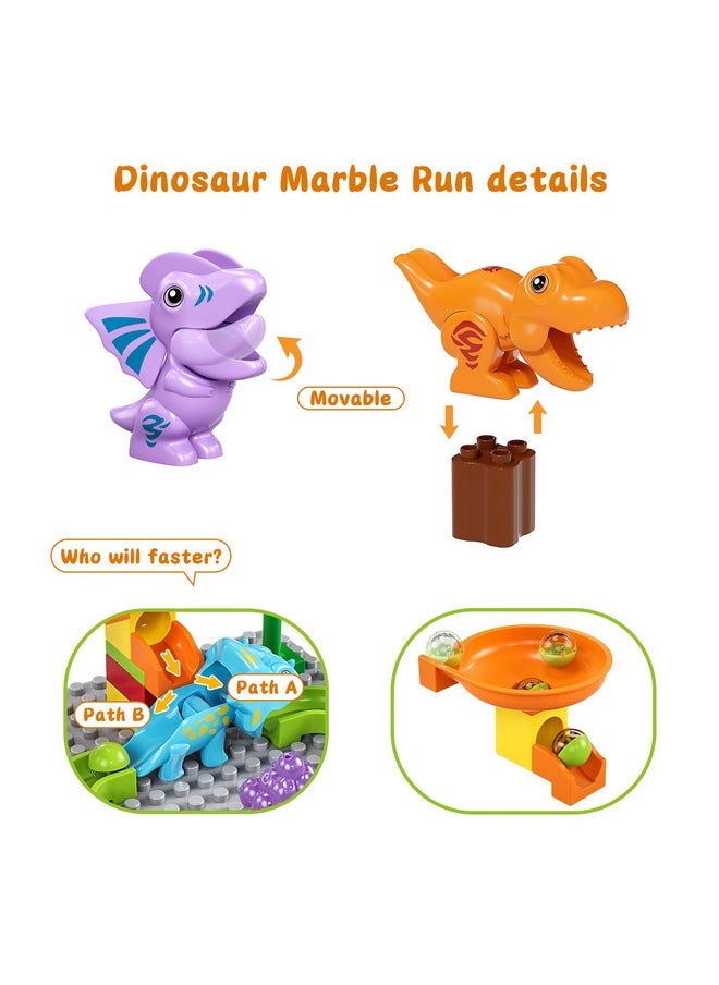 Kid Marble Run Building Blocks Dinosaur, Montessori Learning Stem Toy Bricks Maze Puzzle Set Race Track Compatible With Major Brands For Age 3 4 5 6 7 8+ Boys Girls Gift 67Pcs