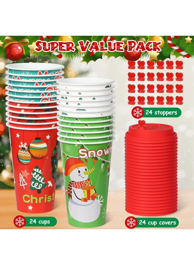 Christmas Party Favors Goodie Cups, 24 Pack 16Oz Reusable Xmas Plastic Party Supplies Hot Decorations Cups With Lids Plugs For Kids For New Year,Holiday,Christmas Party Tableware