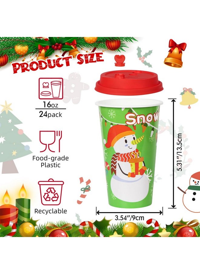 Christmas Party Favors Goodie Cups, 24 Pack 16Oz Reusable Xmas Plastic Party Supplies Hot Decorations Cups With Lids Plugs For Kids For New Year,Holiday,Christmas Party Tableware
