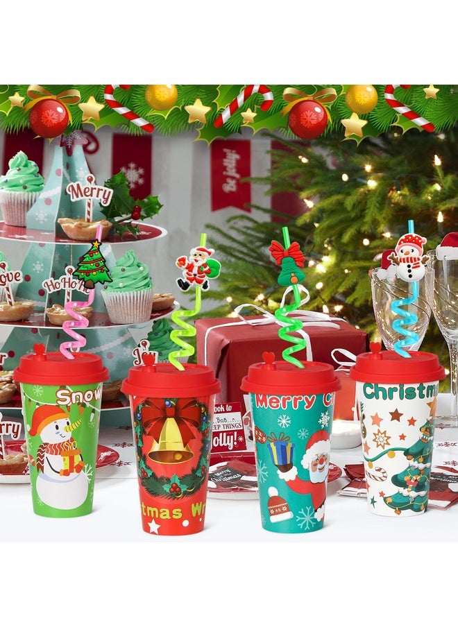 Christmas Party Favors Goodie Cups, 24 Pack 16Oz Reusable Xmas Plastic Party Supplies Hot Decorations Cups With Lids Plugs For Kids For New Year,Holiday,Christmas Party Tableware