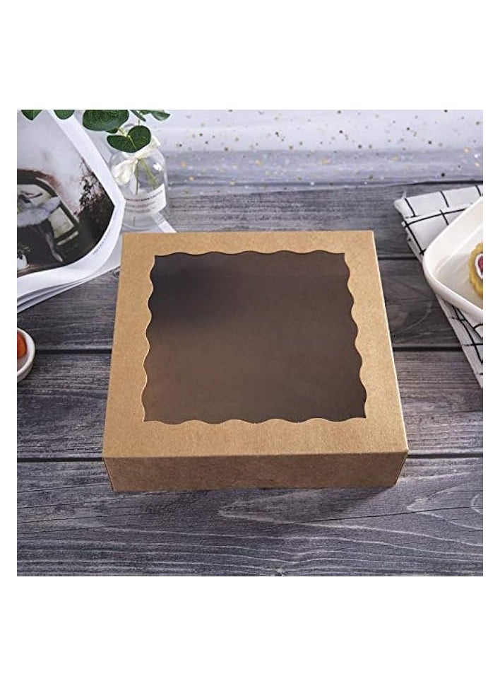 10inch Natural Kraft Bakery Pie Boxes With PVC Windows,Large Cookie box 10x10x2.5inch 12 of Pack (Brown,12)