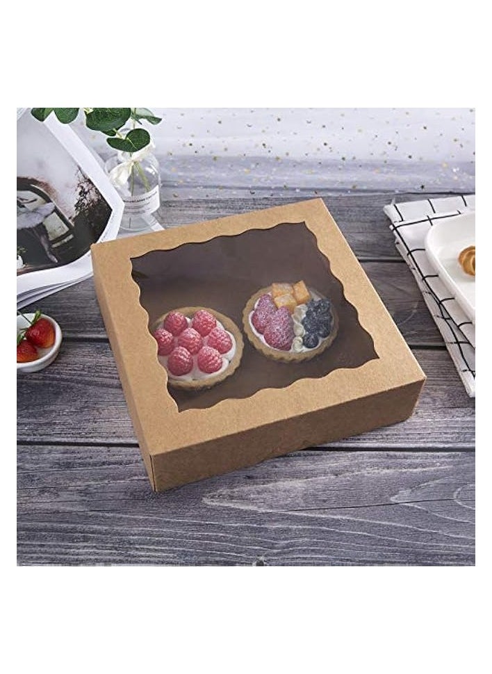 10inch Natural Kraft Bakery Pie Boxes With PVC Windows,Large Cookie box 10x10x2.5inch 12 of Pack (Brown,12)