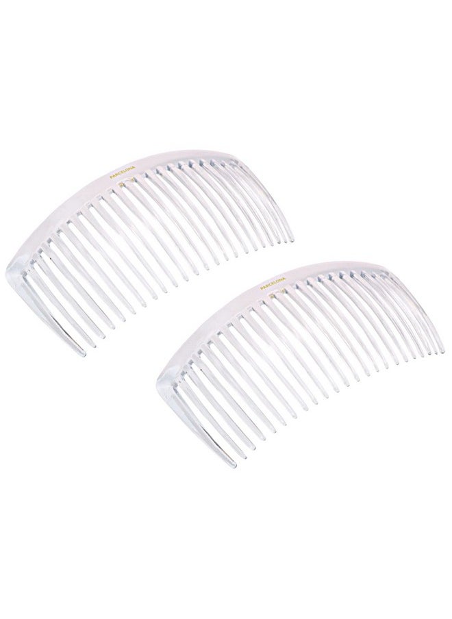 French Pair Of Clear Crystal Color Large Glossy Cellulose Acetate Good Grip Updo 23 Teeth Hair Side Combs 4.25 Inch