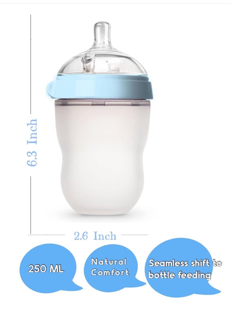 Baby Feeding Milk Bottle, Infant, Newborn Baby, Extra Soft, Easy To Squeeze, 8Oz 250 ML, Natural Comfort, Anti-Colic, Gravity Ball, Pack of 2 (Blue)