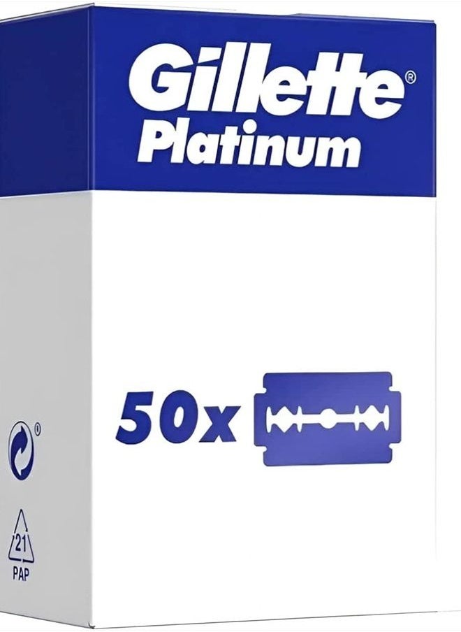 Double Edge Platinum Safety Razor Blades for Men, Pack of 50 Stainless Steel Refill Blades