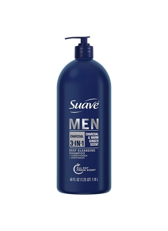 Men 3 In 1 Shampoo Conditioner Bodywash Men'S Body Wash, Shampoo, Conditioner Charcoal Warm, Stimulating Scent 40 Oz