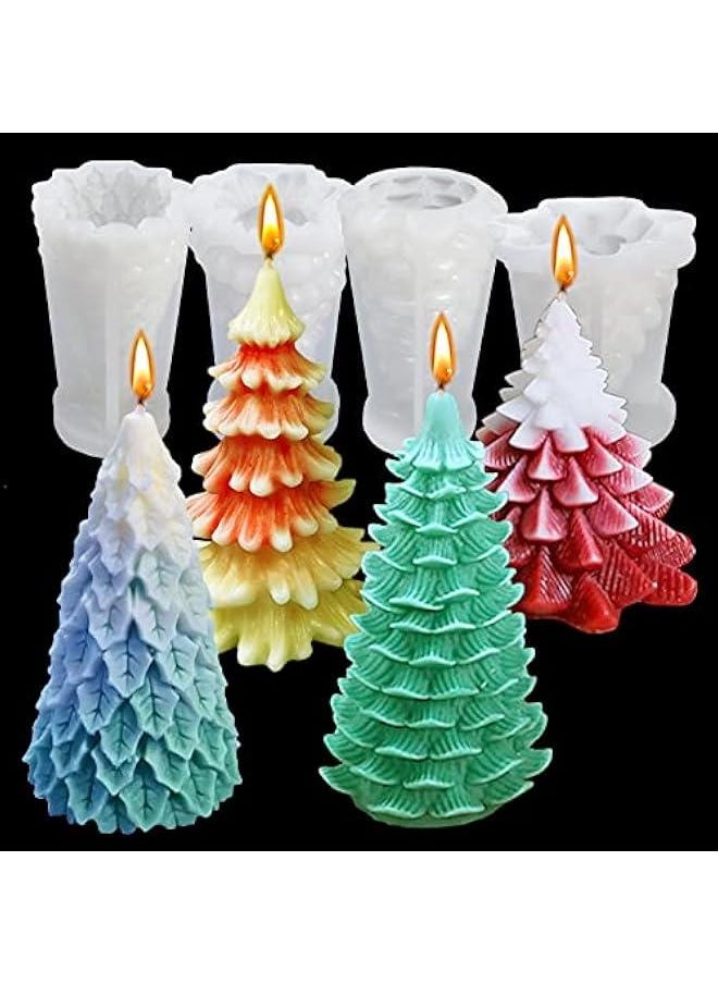 4PCS Christmas Tree Silicone Mold, 3D Candle Molds for Candle Making, Tree Shaped Silicone Epoxy Resin Mold, Ornament Mould for DIY Wax Candle Soap Art Craft Cake Chocolate Home Decor