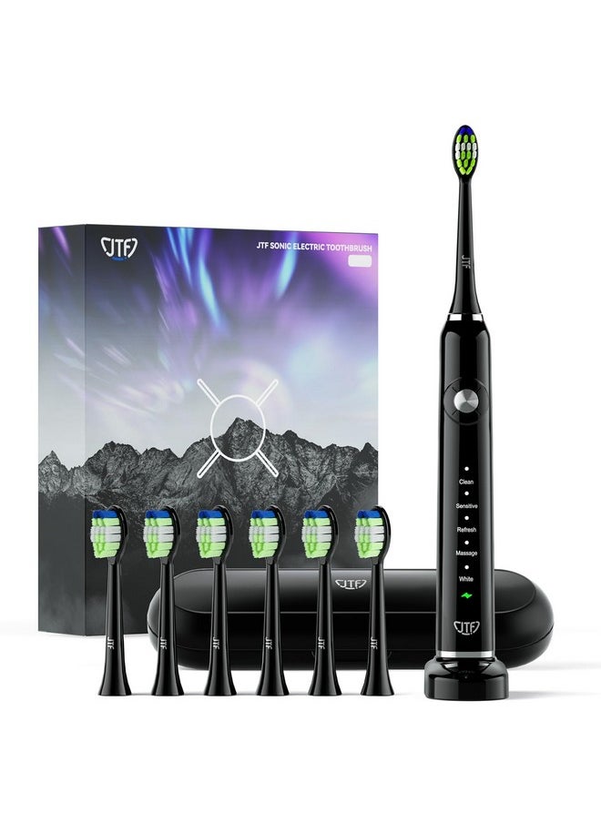 Sonic Electric Toothbrush For Adults, Rechargeable Toothbrushes With 6 Brush Heads And A Travel Case, 5 Modes Auto Smart Timer Tooth Brush, Power Waterproof Sonicbrush For Men Women, Black