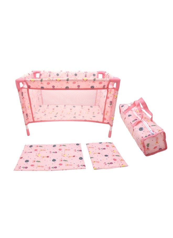 Large Travel Cot With Quilt Pillo With & Travel Bag For Dolls Up To 18 inch from Peterkin gift for kids of Age above 3 years