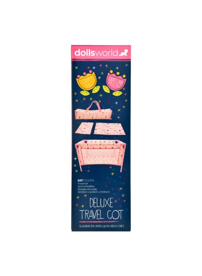 Large Travel Cot With Quilt Pillo With & Travel Bag For Dolls Up To 18 inch from Peterkin gift for kids of Age above 3 years