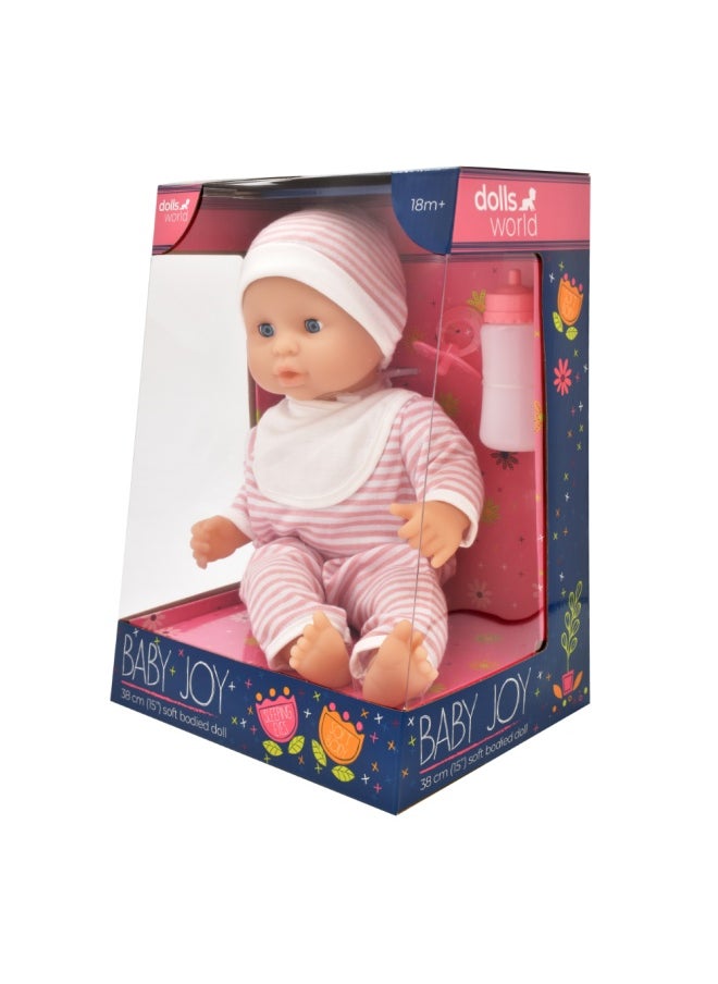 Baby Joy 15 inch Baby Doll With Sleeping Eyes Bottle & Dummy from Peterkin gift for kids of Age above 18 months