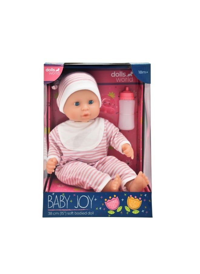 Baby Joy 15 inch Baby Doll With Sleeping Eyes Bottle & Dummy from Peterkin gift for kids of Age above 18 months