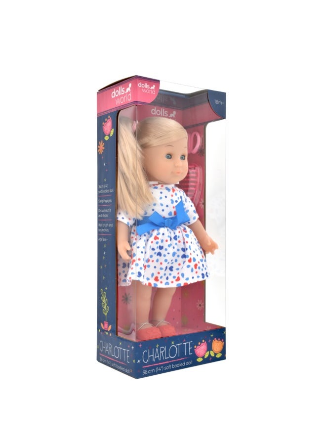 Charlotte 14 inch Soft Doll Sleeping Eyes With Hair & Accessories from Peterkin gift for kids of Age above 18 months