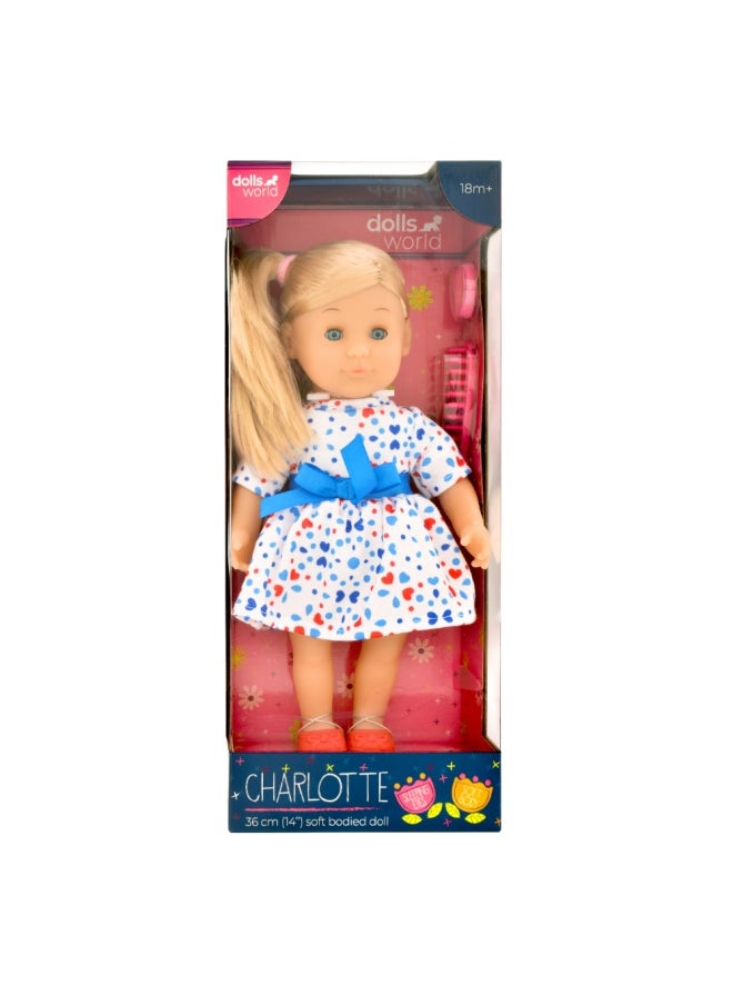 Charlotte 14 inch Soft Doll Sleeping Eyes With Hair & Accessories from Peterkin gift for kids of Age above 18 months