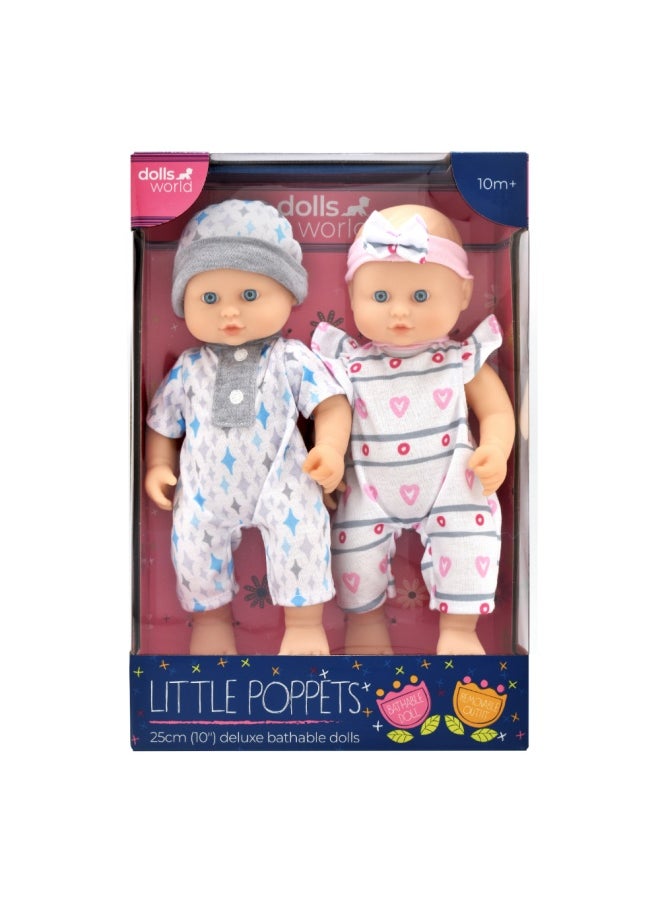Little Poppets 10 inch Deluxe Twin Bathable vinyl Doll from Peterkin gift for kids of Age above 10 months