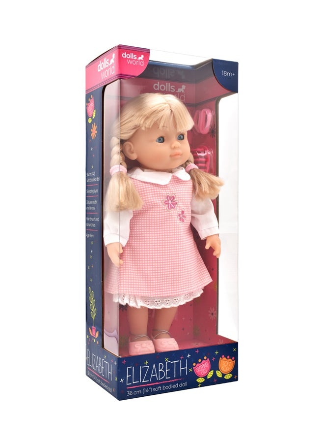 Elizabeth 14 inch Soft Doll Sleeping Eyes Outfit and Hair Accessories from Peterkin gift for kids of Age above 18 months