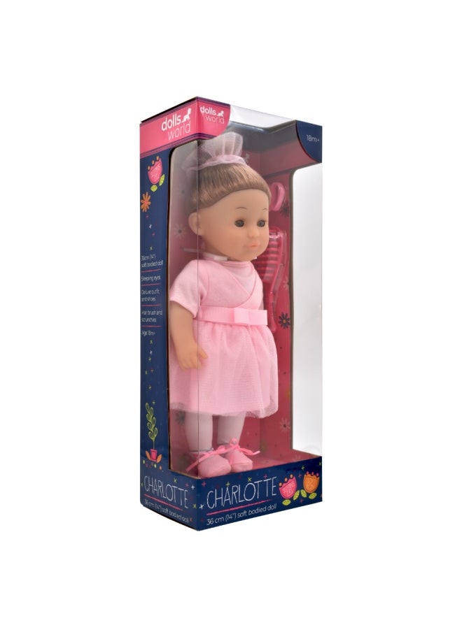 Charlotte 14 inch Soft Doll Sleeping Eyes With Hair & Accessories from Peterkin gift for kids of Age above 18 months