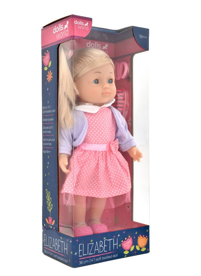 Elizabeth 14 inch Soft Doll Sleeping Eyes With Hair & Accessories from Peterkin gift for kids of Age above 18 months