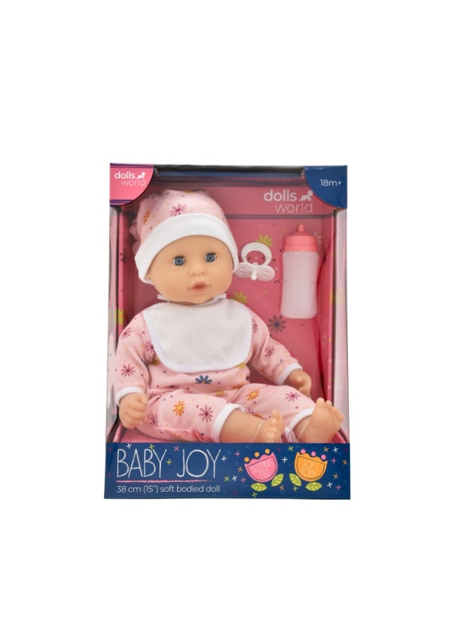 Baby Joy 15 inch Baby Doll With Sleeping Eyes Bottle & Dummy from Peterkin gift for kids of Age above 18 months