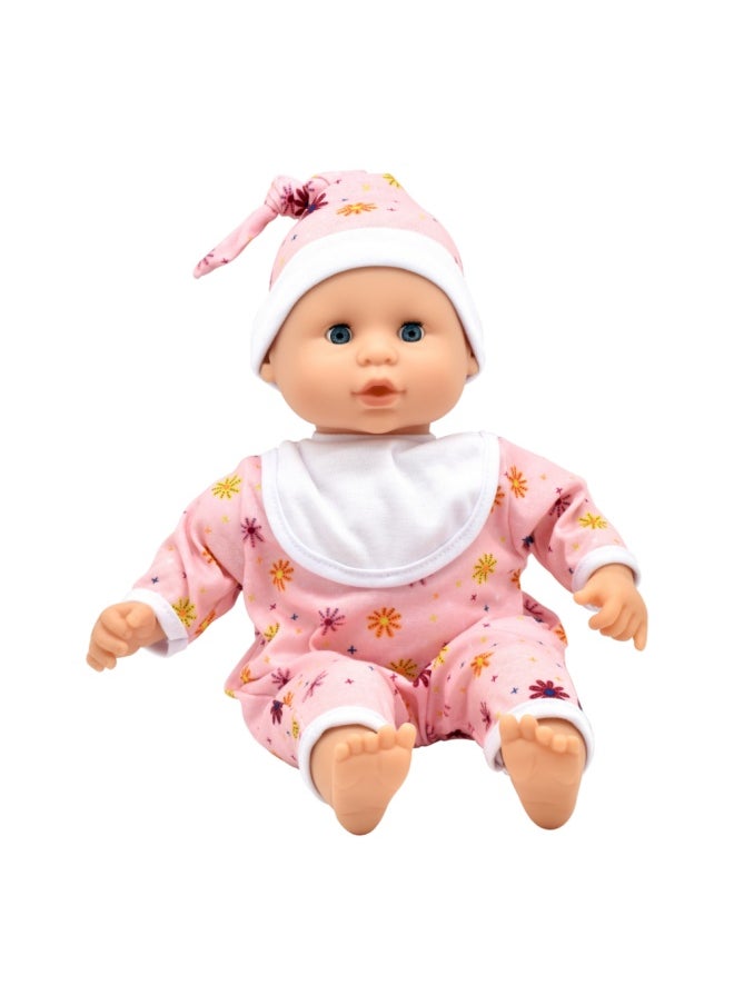 Baby Joy 15 inch Baby Doll With Sleeping Eyes Bottle & Dummy from Peterkin gift for kids of Age above 18 months