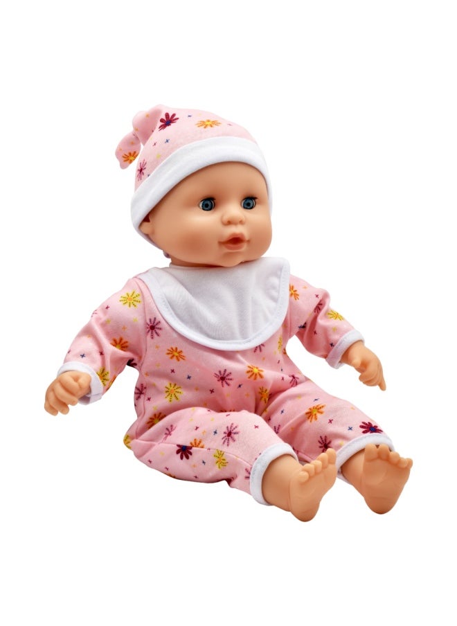 Baby Joy 15 inch Baby Doll With Sleeping Eyes Bottle & Dummy from Peterkin gift for kids of Age above 18 months