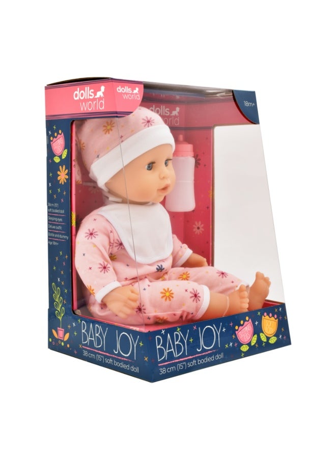 Baby Joy 15 inch Baby Doll With Sleeping Eyes Bottle & Dummy from Peterkin gift for kids of Age above 18 months