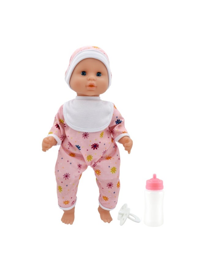 Baby Joy 15 inch Baby Doll With Sleeping Eyes Bottle & Dummy from Peterkin gift for kids of Age above 18 months