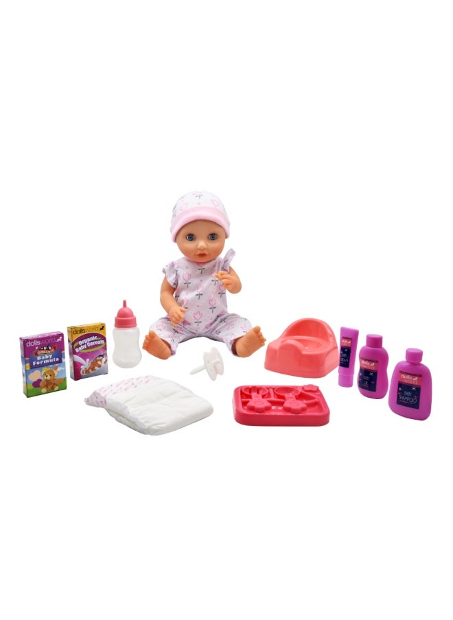 Baby Tinkles 15 inch Drink & With et Doll Sleeping Eyes Deluxe Outfit from Peterkin gift for kids of Age above 18 months