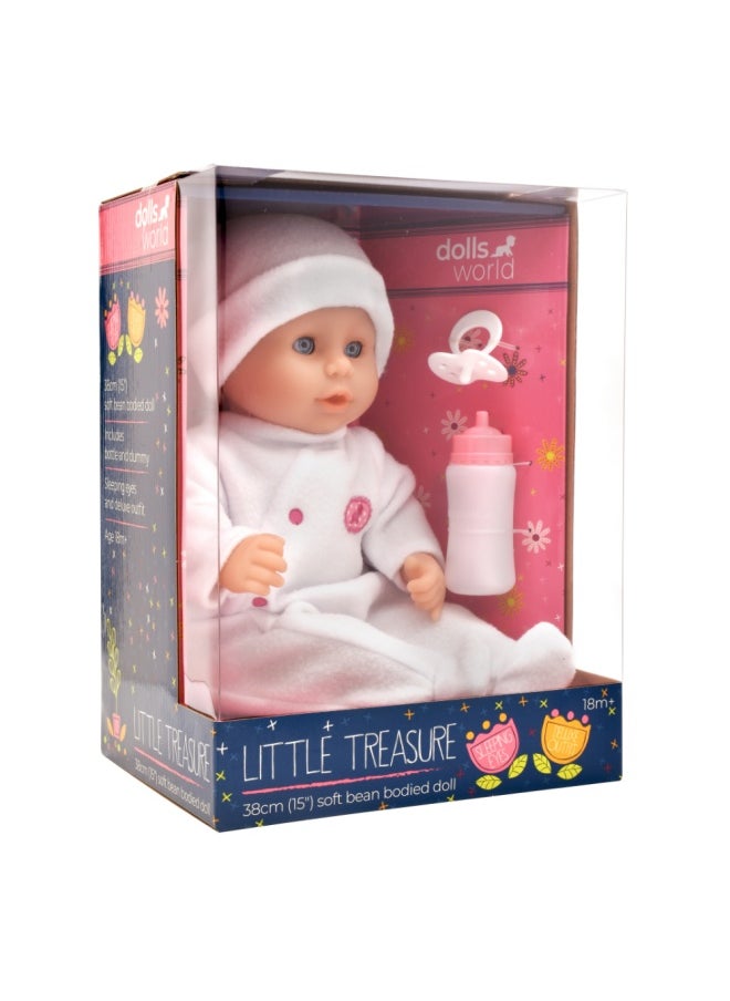 Little Treasure 15 inch Baby Doll With Sleeping Eyes Bottle & Dummy from Peterkin gift for kids of Age above 18 months