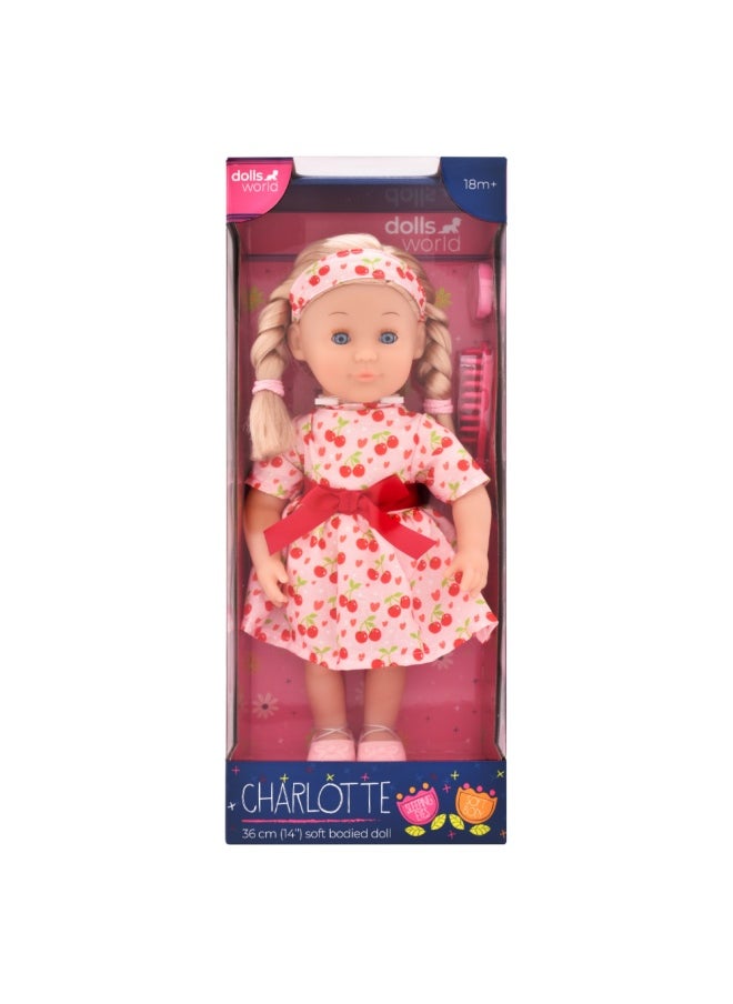Charlotte 14 inch Soft Doll Sleeping Eyes Outfit and Hair Accessories from Peterkin gift for kids of Age above 18 months
