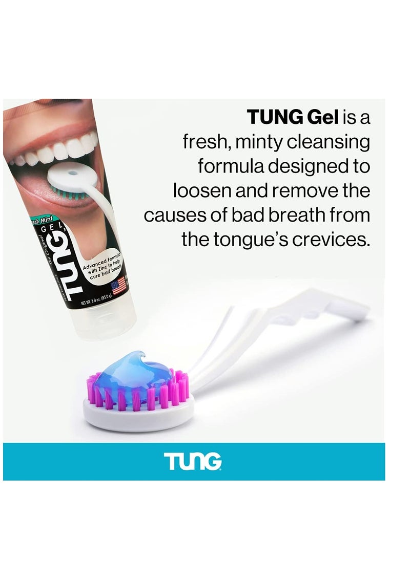 Tung Tongue Brush & Gel Kit | Tongue Cleaner for Adults | Tongue Scraper to Fight Bad Breath and Halitosis | Mouth Odor Eliminator | Fresh Mint | Made in America (Set of 2) - Black/White/Red - Color may vary