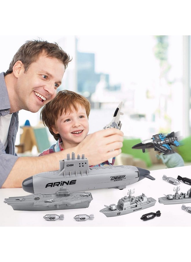 Aircraft Carrier Toy Military Submarine Naval Ship Play Set With Planes Army Toy Battleship For Kids Boys Girls