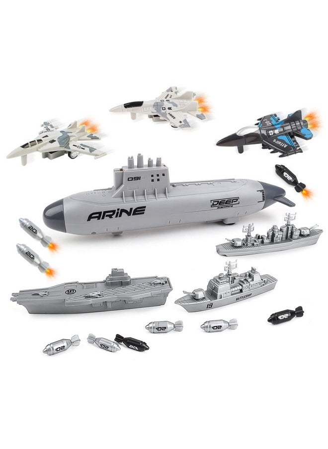 Aircraft Carrier Toy Military Submarine Naval Ship Play Set With Planes Army Toy Battleship For Kids Boys Girls