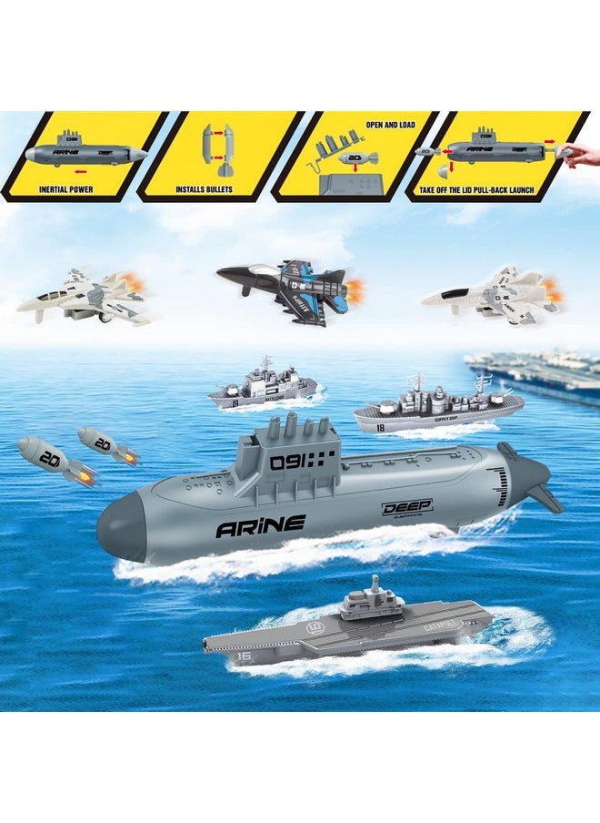 Aircraft Carrier Toy Military Submarine Naval Ship Play Set With Planes Army Toy Battleship For Kids Boys Girls