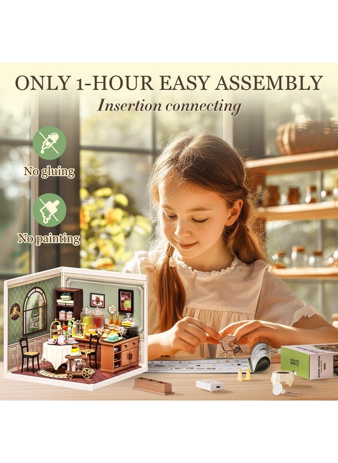 Miniature House Kit Diy Plastic House Building Toy Set With Led Tiny Store Making Kit Model Craft Hobby Unique Gift (Sweet Sips Tea)