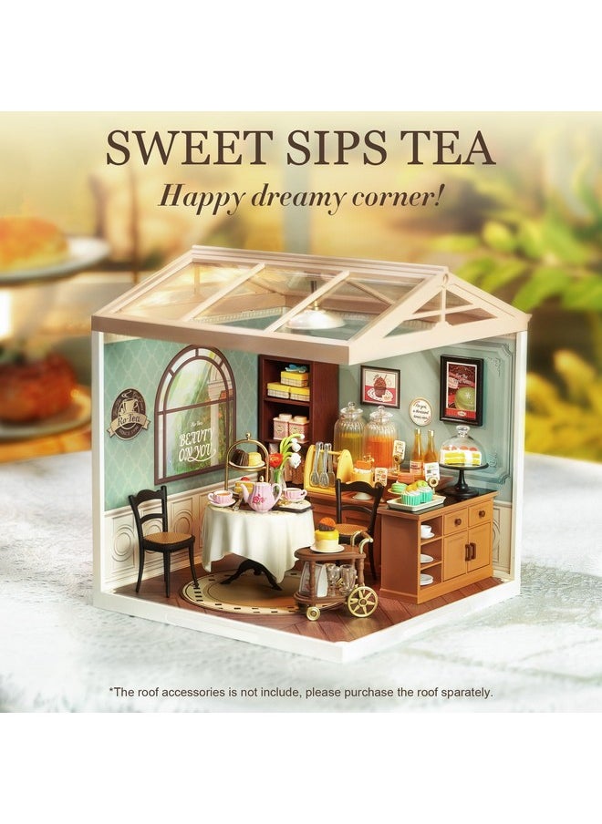 Miniature House Kit Diy Plastic House Building Toy Set With Led Tiny Store Making Kit Model Craft Hobby Unique Gift (Sweet Sips Tea)