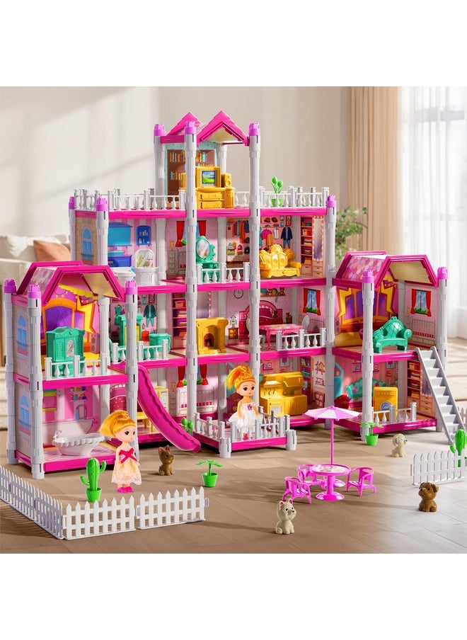 Home Toy Furniture Pink Girl Toys For Kids Ages 3 4 5 6 7 8 - Diy Room Kits With Dolls Toy Figures, Fully Furnished Fashion Villa Toy, Pretend Building Toy With Accessories, Gifts Toy