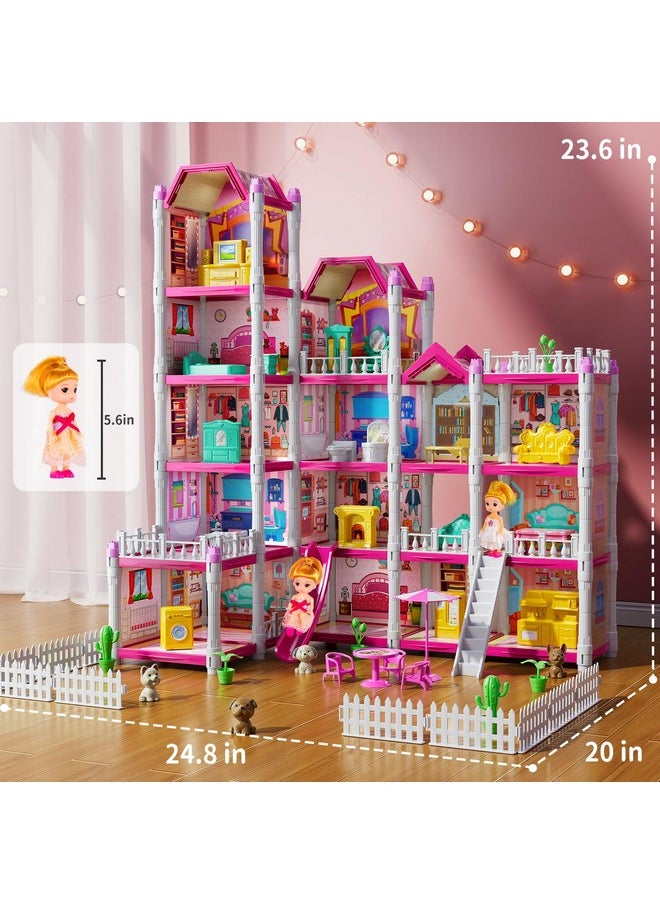 Home Toy Furniture Pink Girl Toys For Kids Ages 3 4 5 6 7 8 - Diy Room Kits With Dolls Toy Figures, Fully Furnished Fashion Villa Toy, Pretend Building Toy With Accessories, Gifts Toy