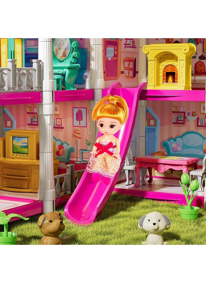 Home Toy Furniture Pink Girl Toys For Kids Ages 3 4 5 6 7 8 - Diy Room Kits With Dolls Toy Figures, Fully Furnished Fashion Villa Toy, Pretend Building Toy With Accessories, Gifts Toy