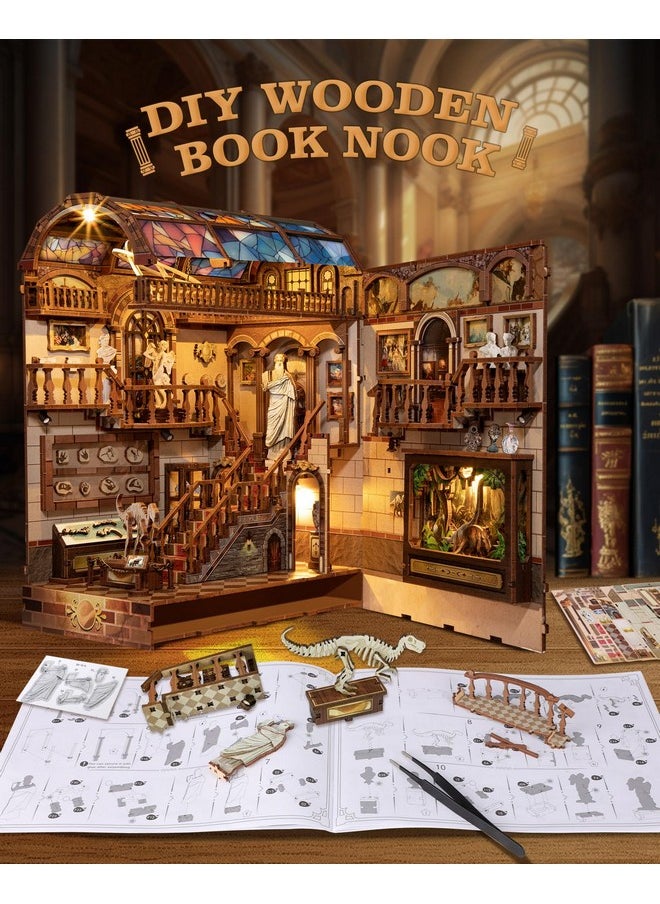 Diy Book Nook Kit： Diy Dollhouse Booknook With Led Light - 3D Wooden Puzzle Miniature House Kits - Diy Crafts For Adults - Bookshelf Insert Decor - Gifts Family & Friends (Museum)