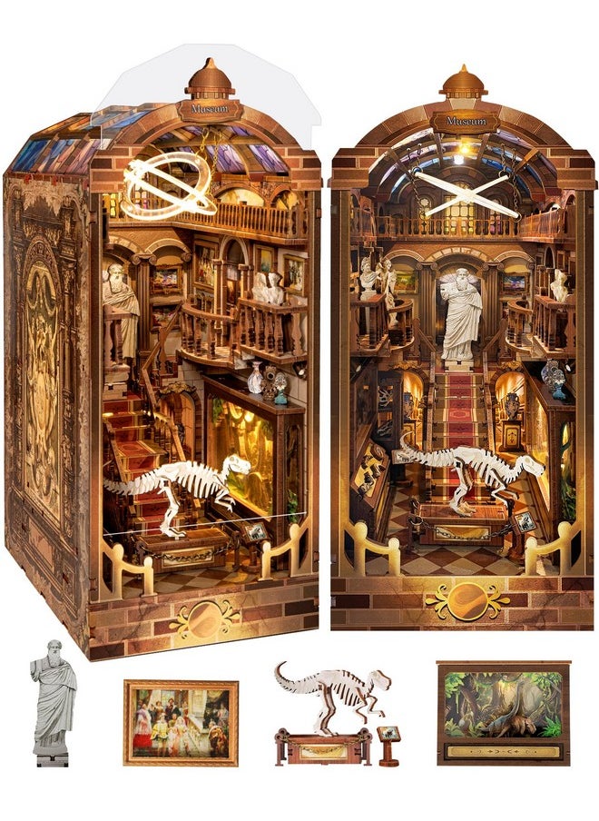 Diy Book Nook Kit： Diy Dollhouse Booknook With Led Light - 3D Wooden Puzzle Miniature House Kits - Diy Crafts For Adults - Bookshelf Insert Decor - Gifts Family & Friends (Museum)