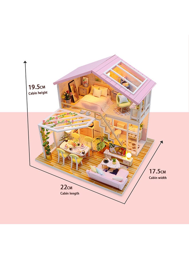 Dollhouse Miniature DIY Wooden Dollhouse Kit with Furniture with LED Light Music Sweet Time