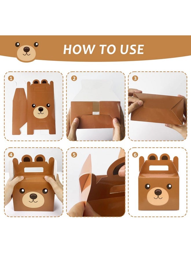 12Pcs Bear Treat Boxes Party Supplies Bear Baby Shower Theme Party Favor Goody Gift Boxes For Kids Boy Girl Brown Bear Theme Birthday Baby Shower Party Decorations Treat Candy Boxes 5.9X3.2X7.9Inch