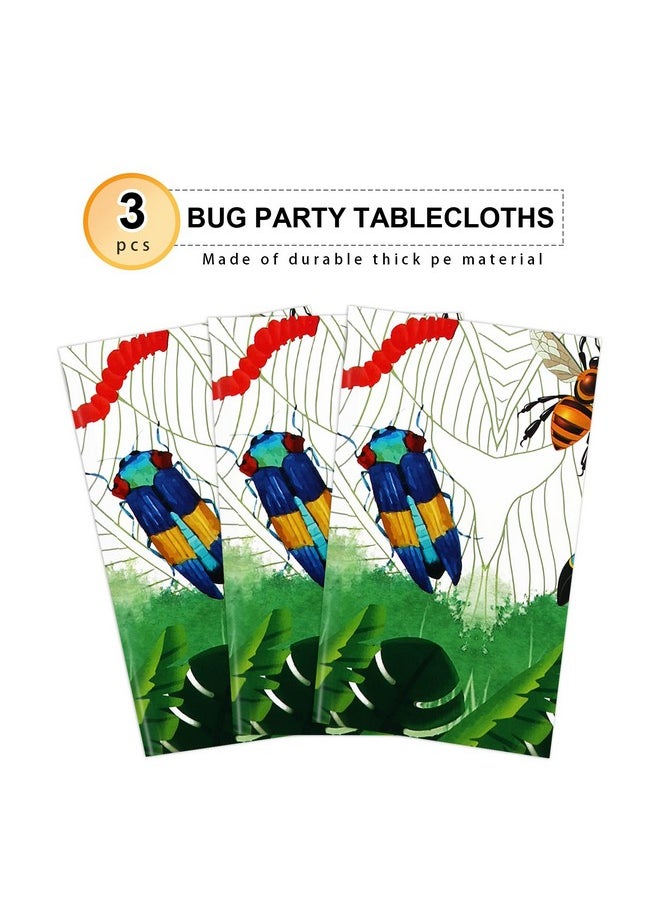 Insect-Themed Party Tablecloth For Bug Birthday Party Decorations- 3 Pcs Colorful Bug Table Cover For Party Decor, Creepy Crawly Plastic Table Cloths Table Decor Bug Party Supplies, 51