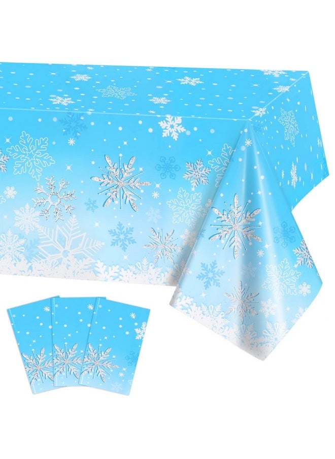 3Pcs Christmas Snowflake Tablecloth Winter Snowflakes Plastic Table Cover Decorations For Winter Christmas Birthday Party Supplies, 51 X 86 Inch, Rectangular